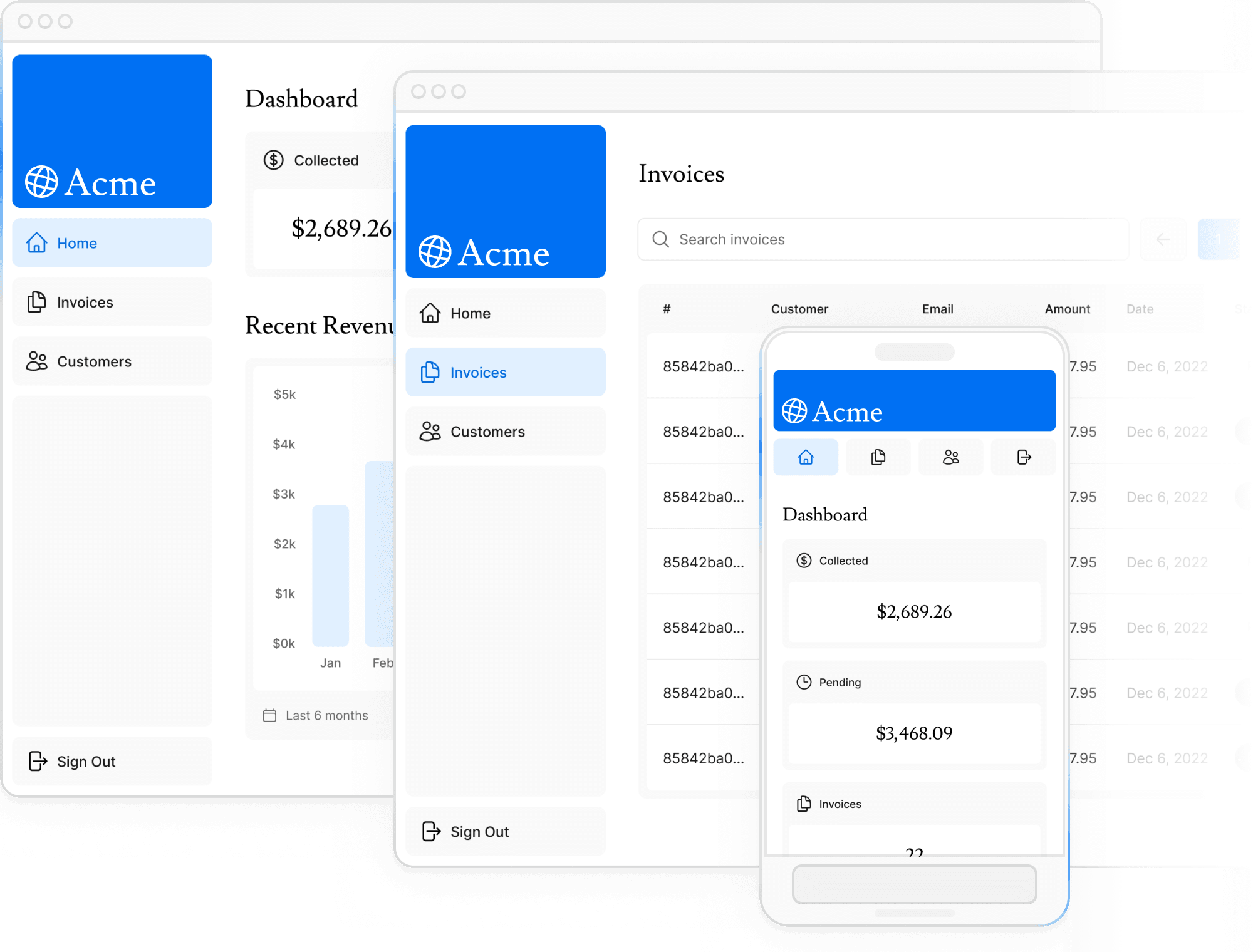 Capture d'écran du dashboard pour la version bureau